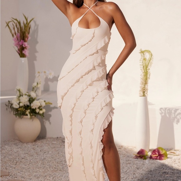 Polly Women’s Cross Strap Ruffle Floor Length Dress - Picture 3 of 7